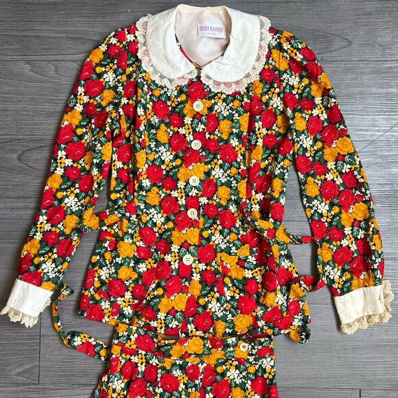 Vtg 70s Irene Kasmer Matching Floral Collared Blouse & Mini Skirt Set Size XS - Picture 2 of 7